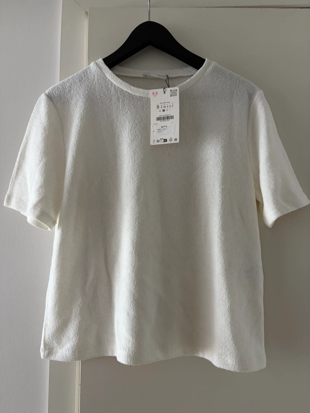 White Zara Textured T-Shirt - Size S