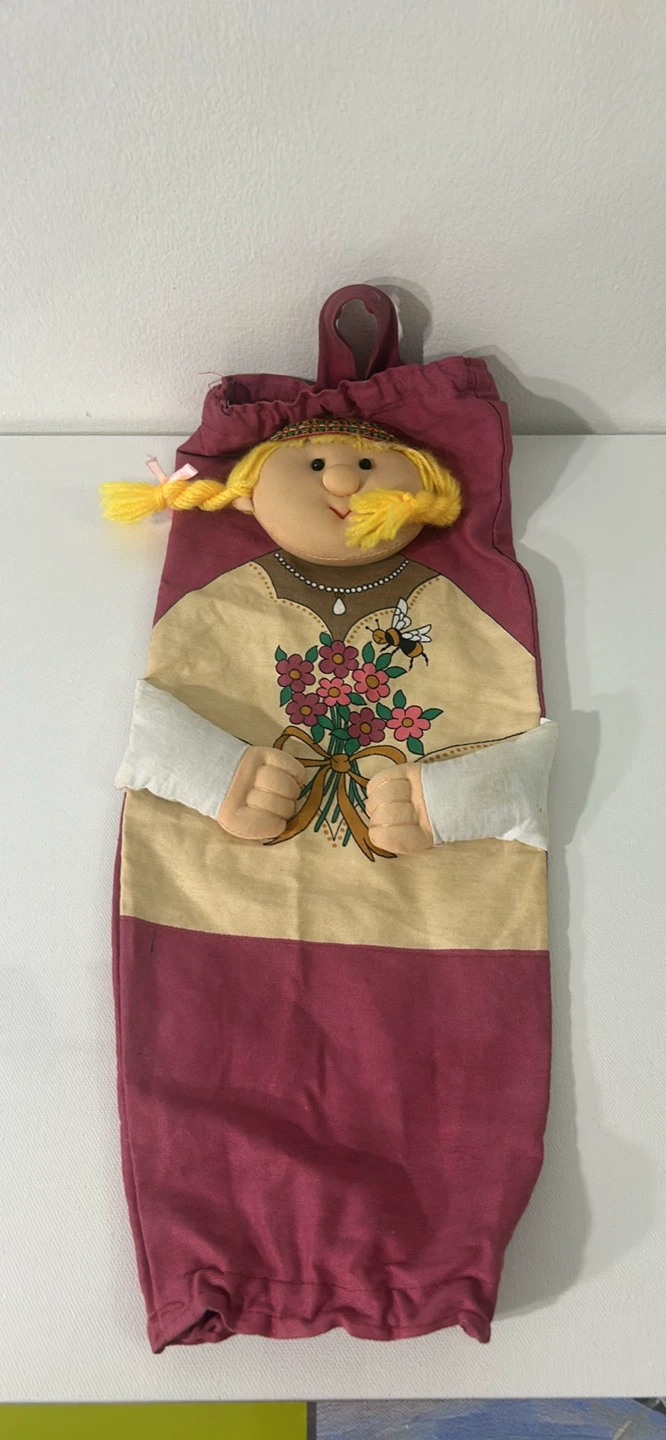 Fabric Hanging Bag Dispenser - Girl with Flowers Design