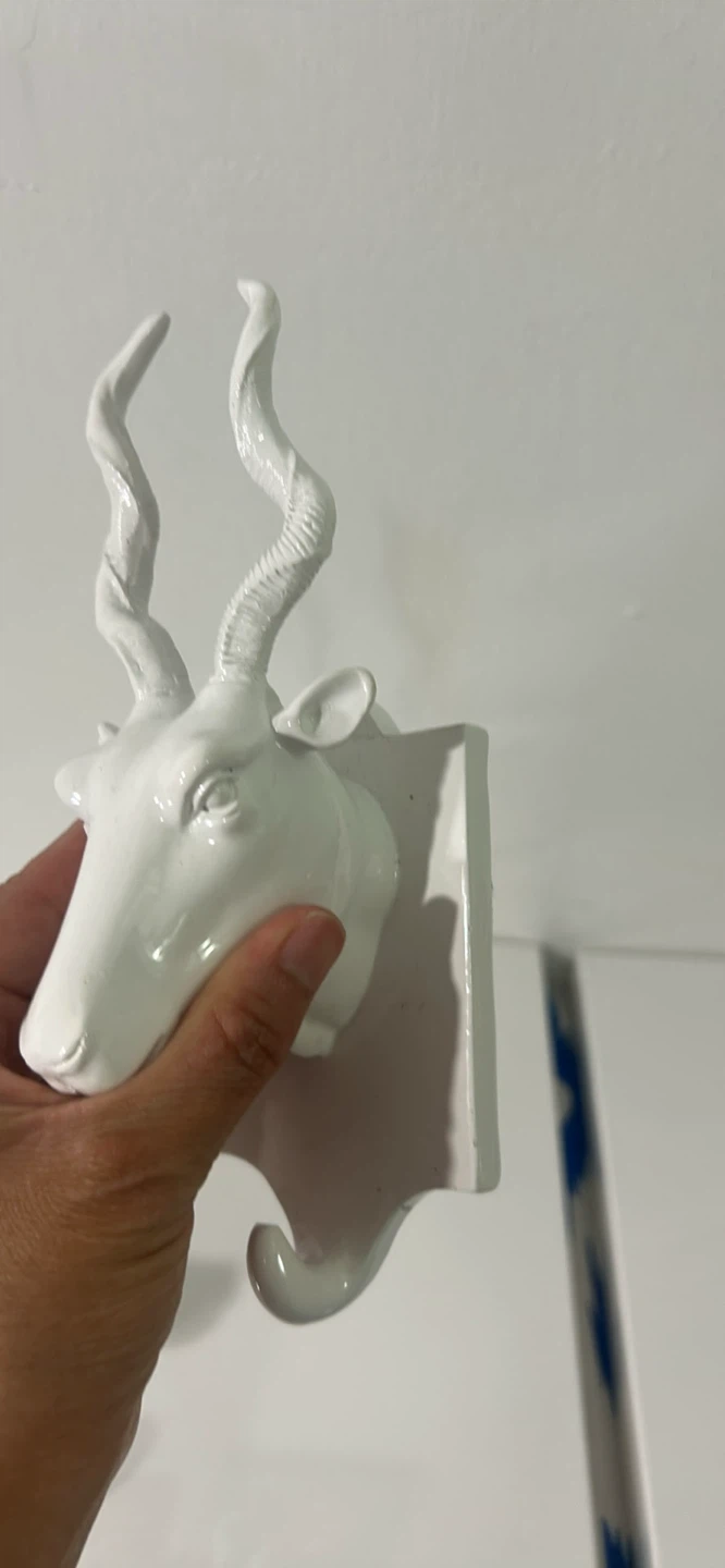 White Ceramic Animal Head Wall Hooks - Bull and Antelope - photo 2