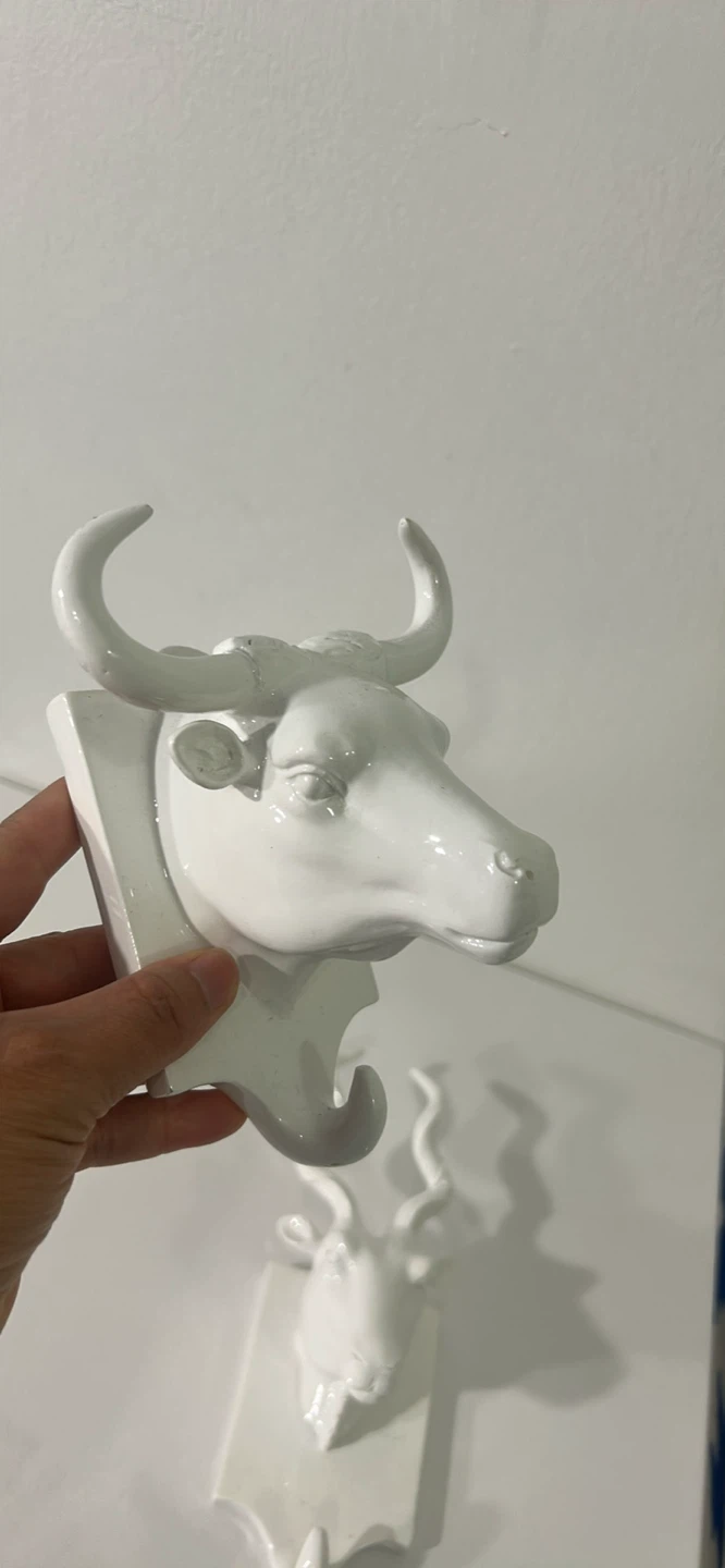 White Ceramic Animal Head Wall Hooks - Bull and Antelope - photo 5