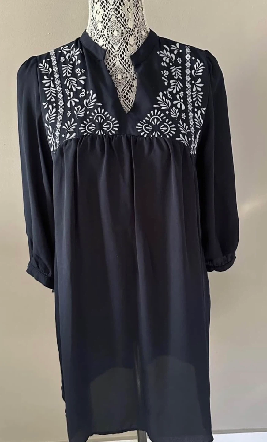 Dark Navy embroidered peasant blouse