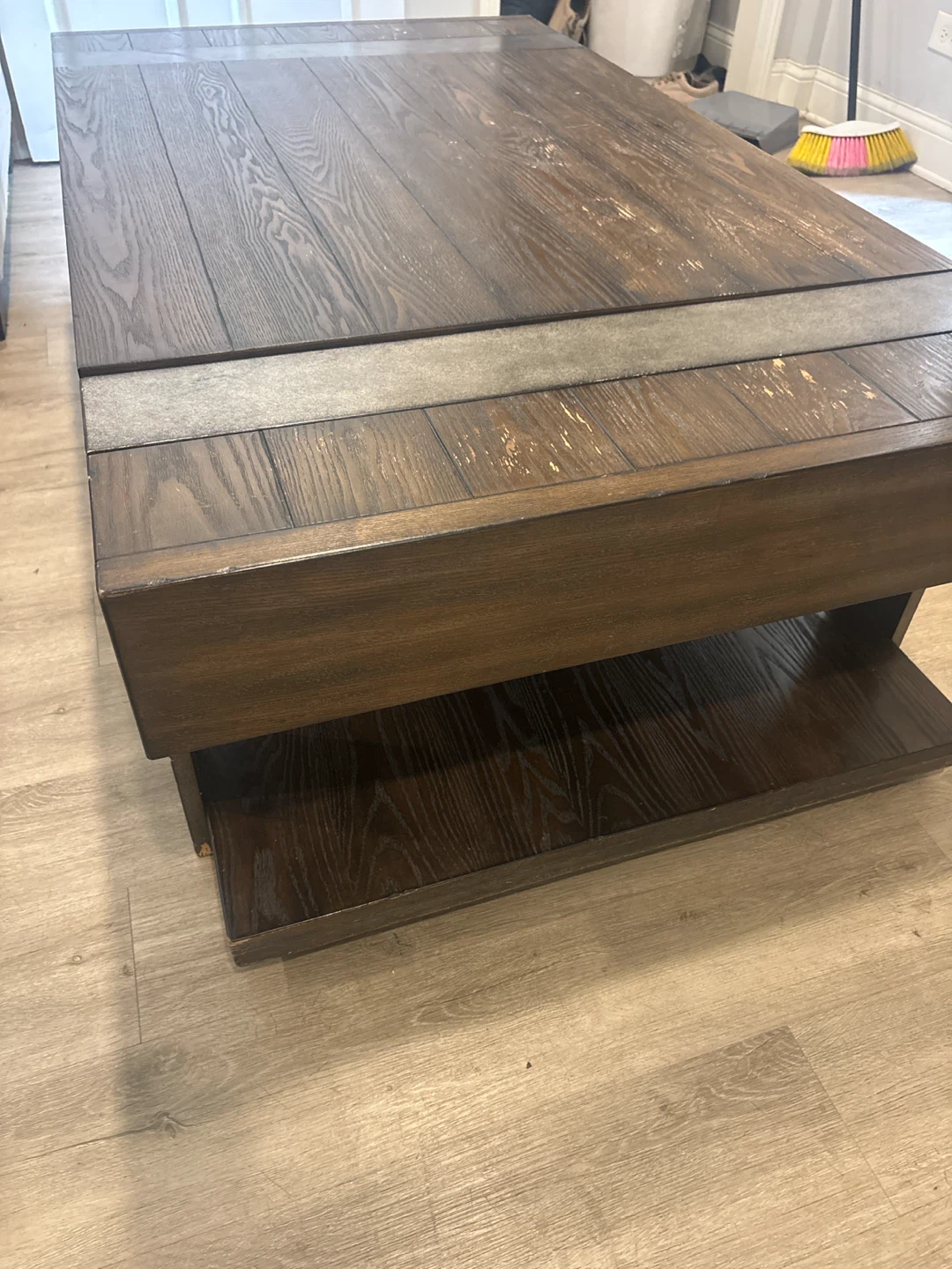 Big Lift Top  wood Coffee Table used has wheels - photo 2