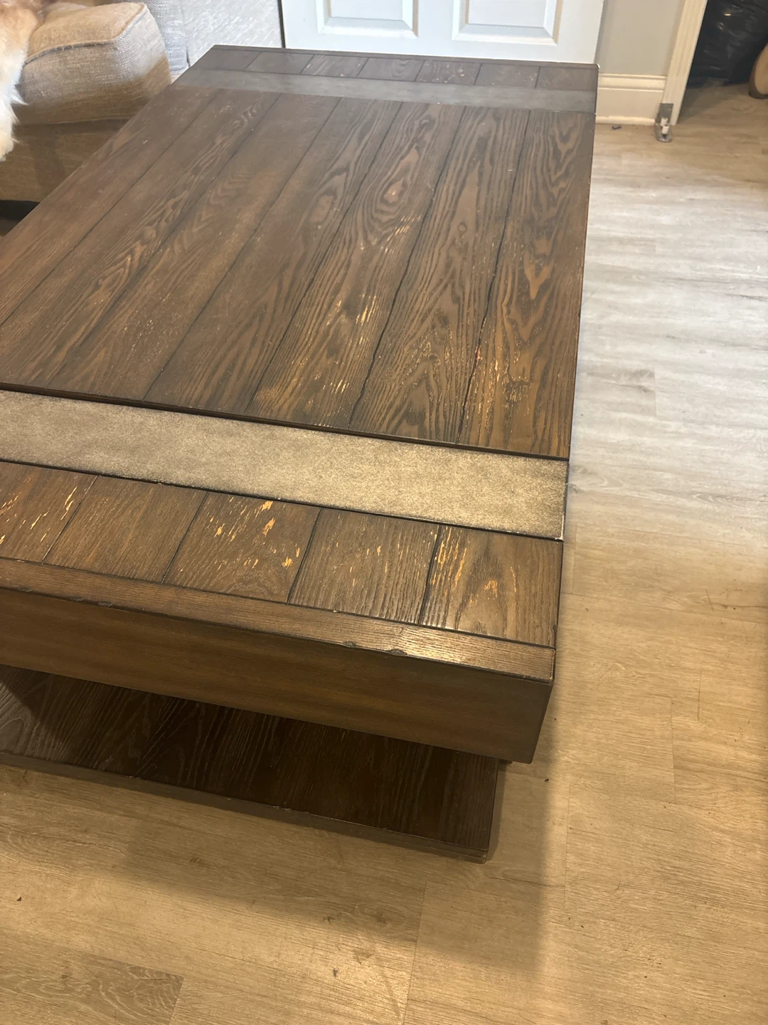 Big Lift Top  wood Coffee Table used has wheels - photo 3
