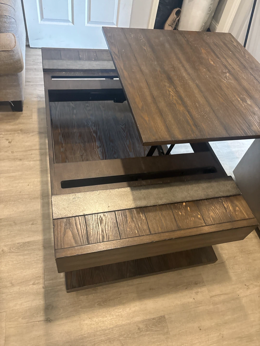 Big Lift Top  wood Coffee Table used has wheels - photo 4