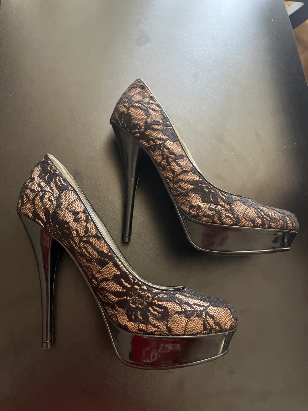 Guess Black Lace Platform Heels