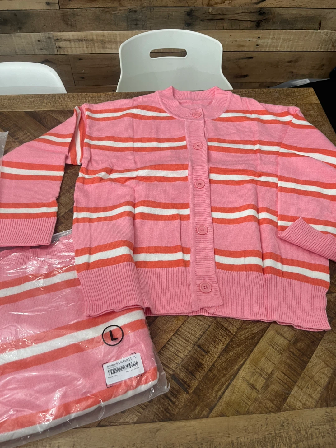 Pink and Orange Striped Cardigan - Size L