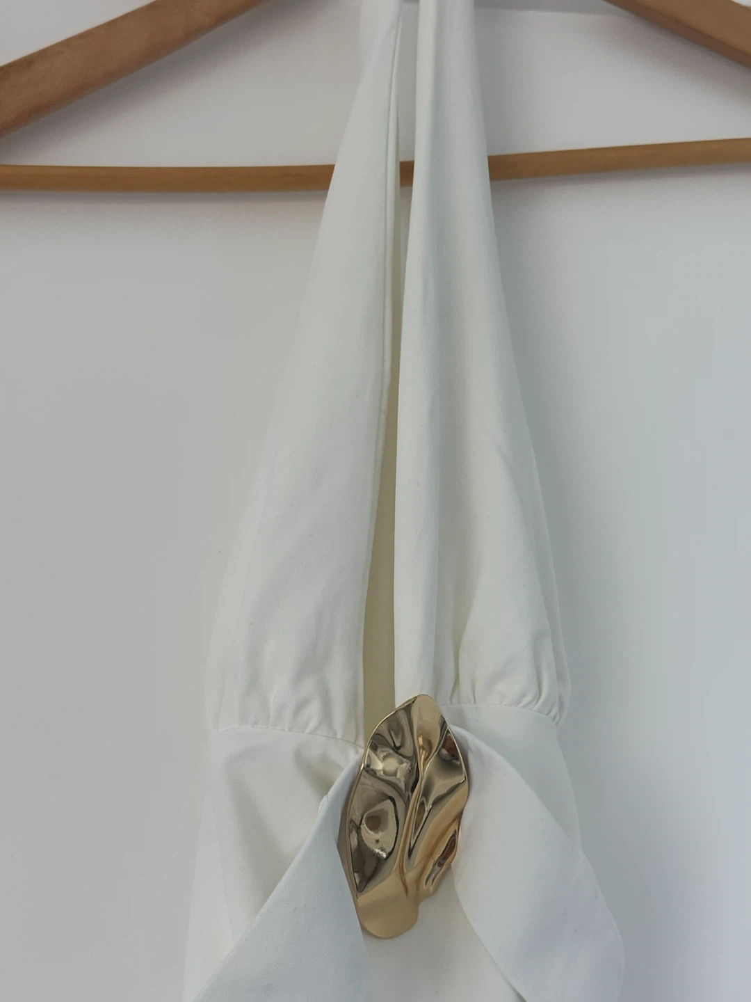 White Halter Neck Maxi Dress with Gold Detail