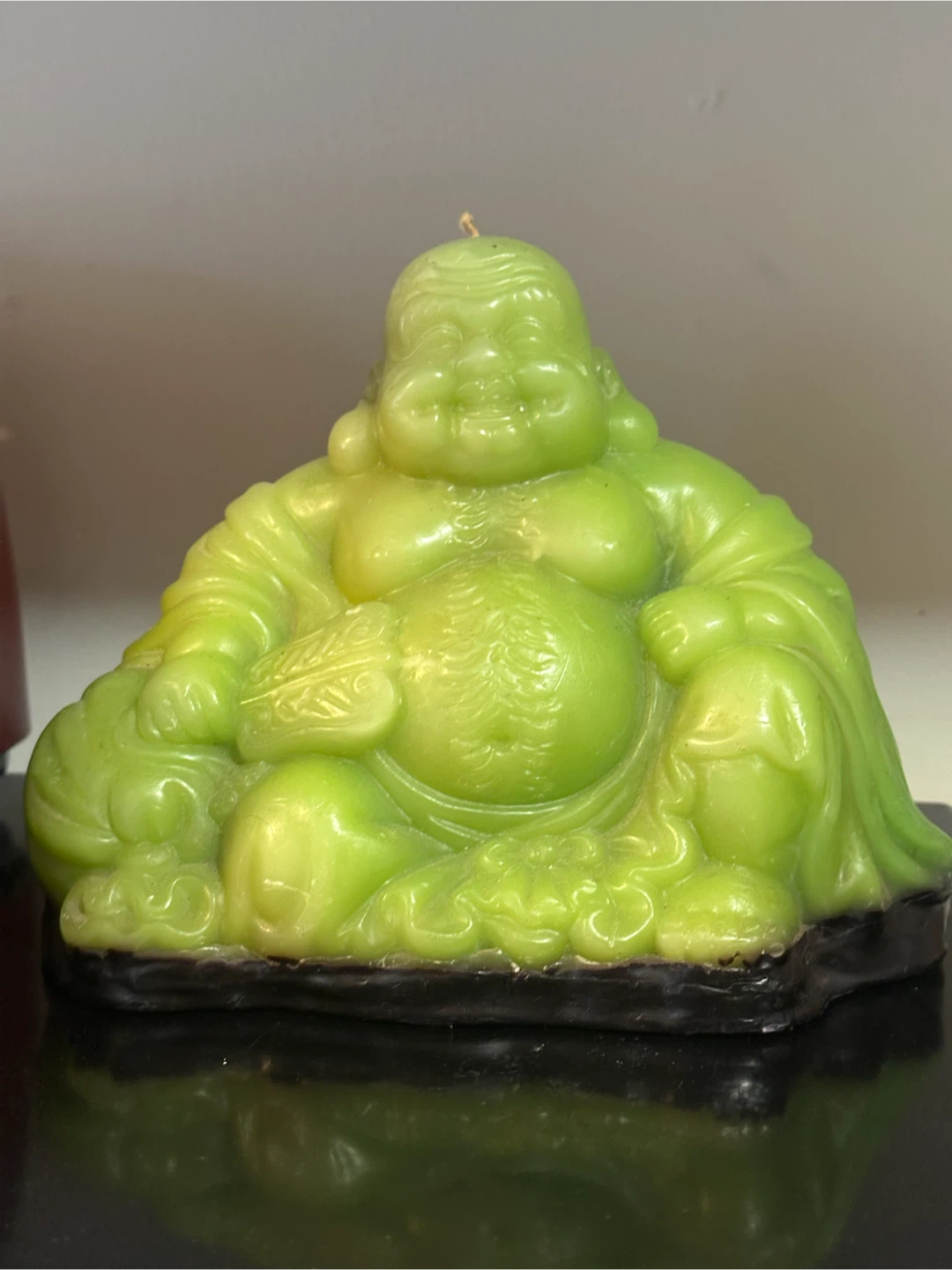 Oversized Vintage 1970s Faux Jade Buddha Candle 9x7