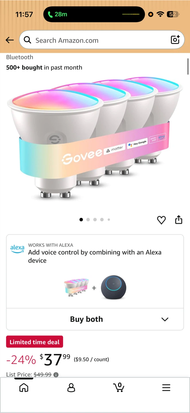 Govee GU10 Smart Bulb, MR16 LED Bulbs, 400LM, 4 Pack, GU10 Base