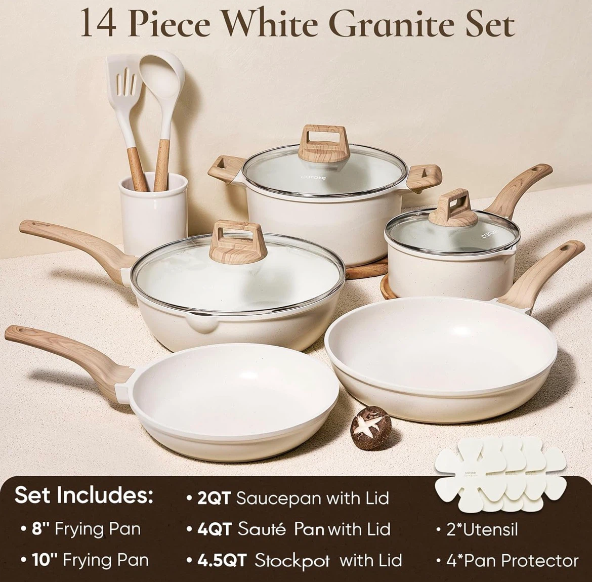 Carote 14-Piece White Granite Cookware Set