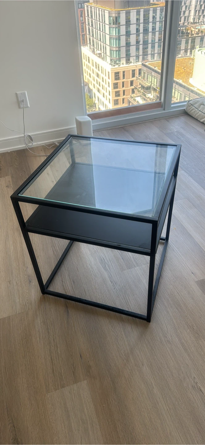 Black Metal and Glass End Table
