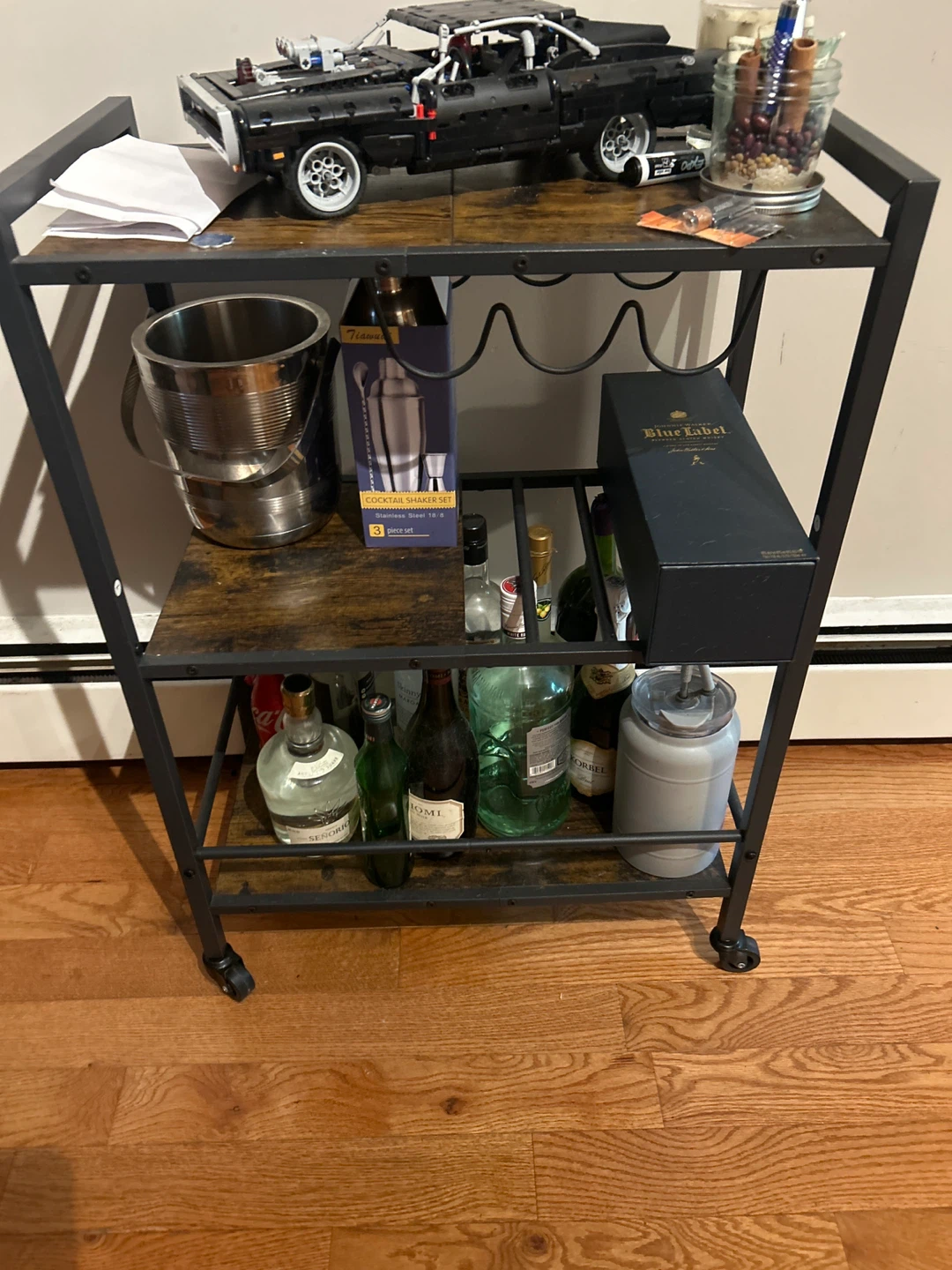 Industrial Style Bar Cart with Wheels
