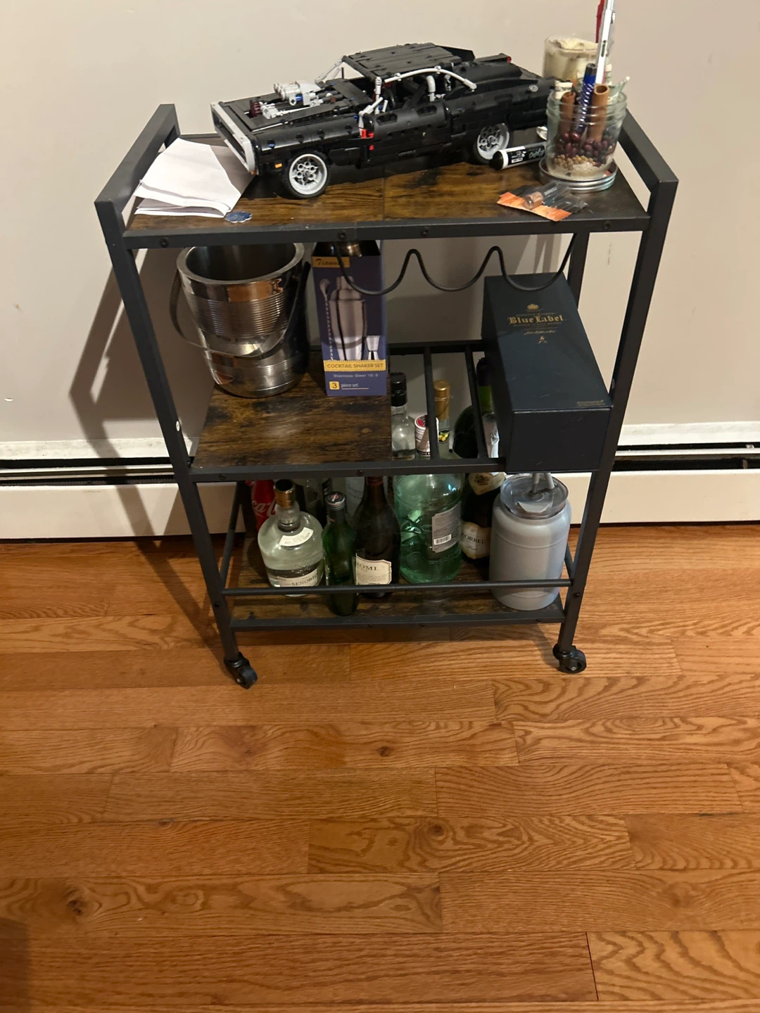 Industrial Style Bar Cart with Wheels - photo 2