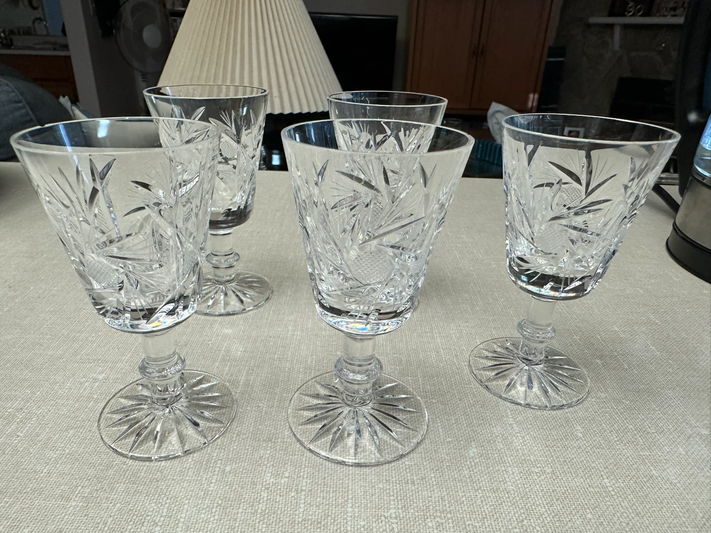 Set of 5 Crystal Glasses with Engraved Design