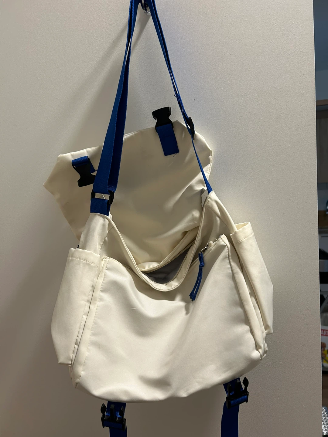 White Messenger Bag with Blue Straps - photo 2