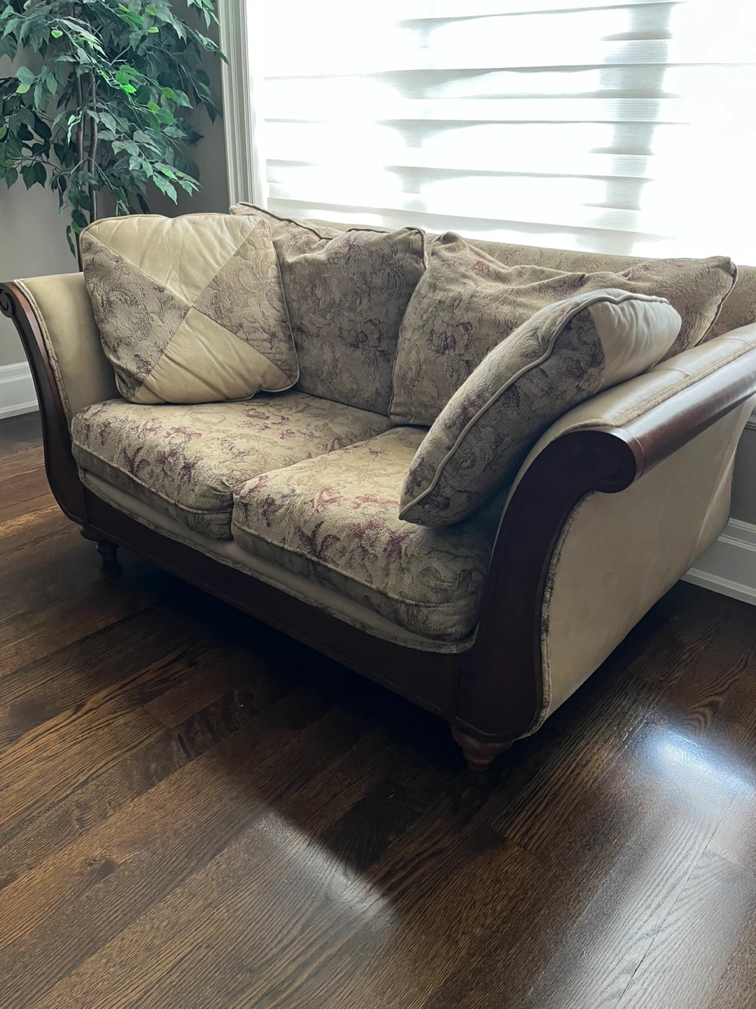 Sofa Upholstered in Leather & Fabric