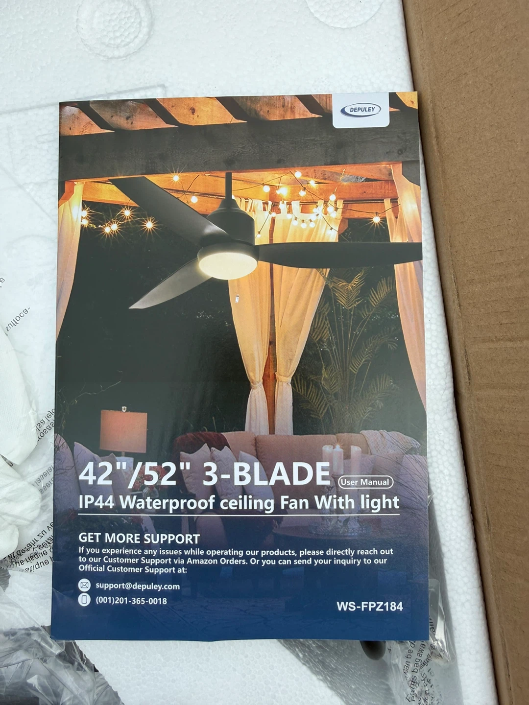 DEPULEY 42" IP44 Waterproof Ceiling Fan with Light