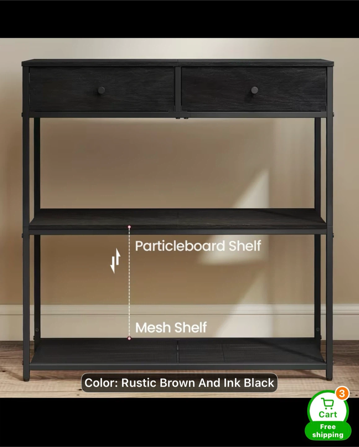 3-Tier Narrow Console / Entryway Table with 2 Drawers – Like New