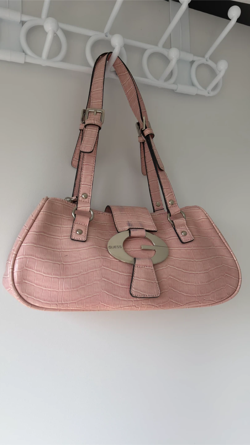 Pink Croc-Embossed Guess Shoulder Bag