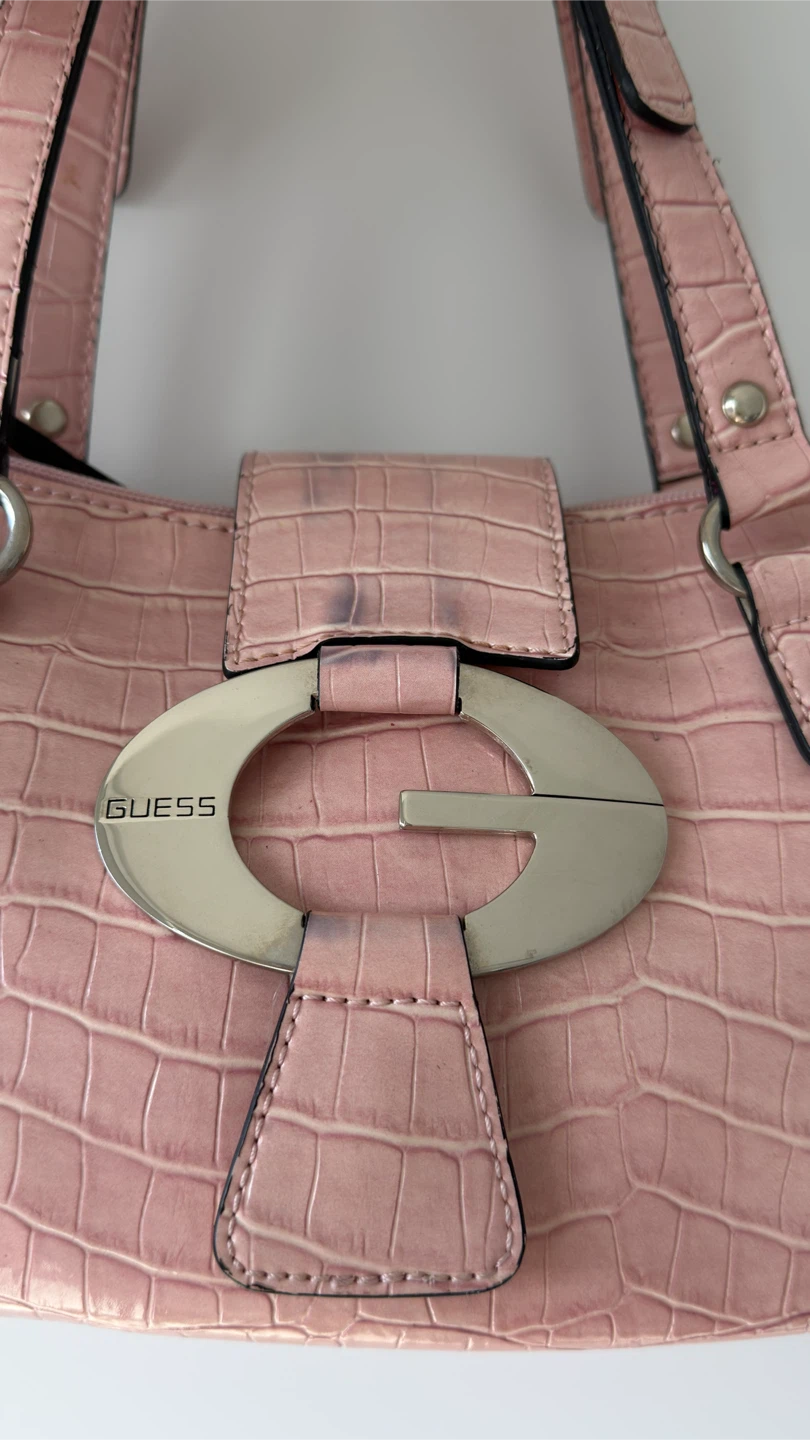 Pink Croc-Embossed Guess Shoulder Bag - photo 2