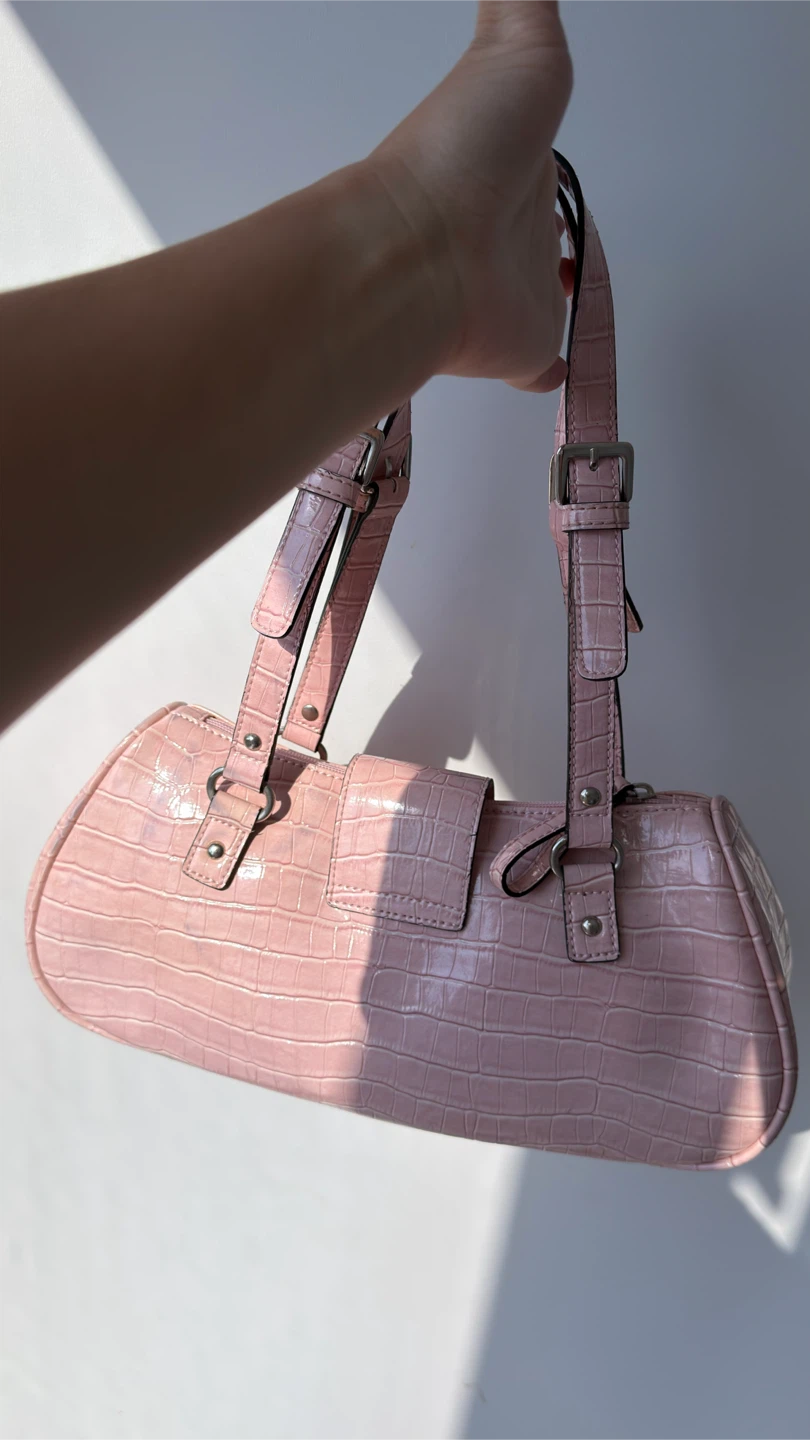 Pink Croc-Embossed Guess Shoulder Bag - photo 3