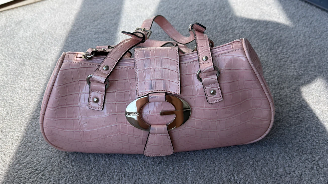 Pink Croc-Embossed Guess Shoulder Bag - photo 4