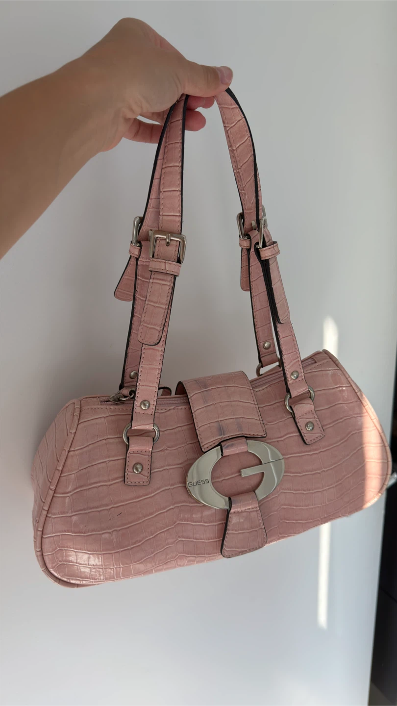 Pink Croc-Embossed Guess Shoulder Bag - photo 5