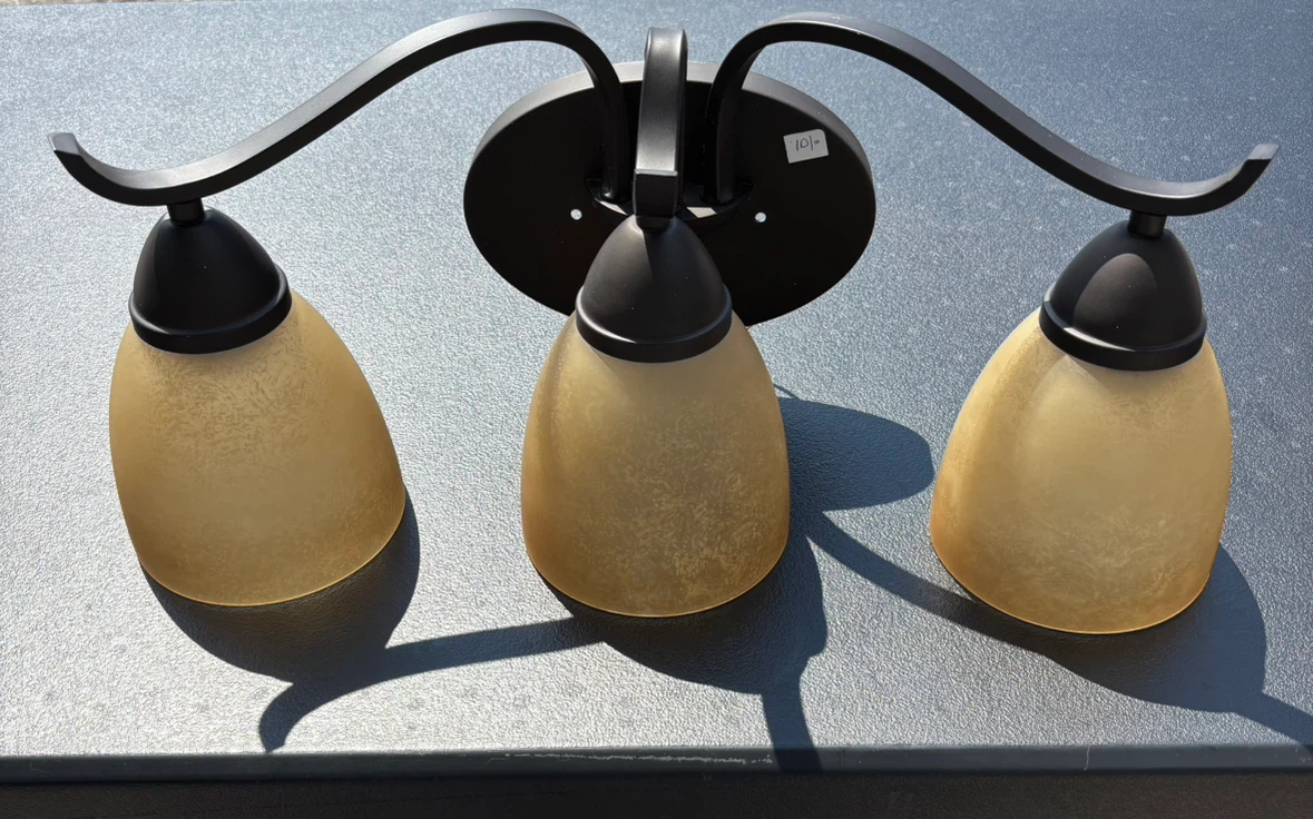 3-Light Vanity Fixture with Beige Frosted Glass Shades