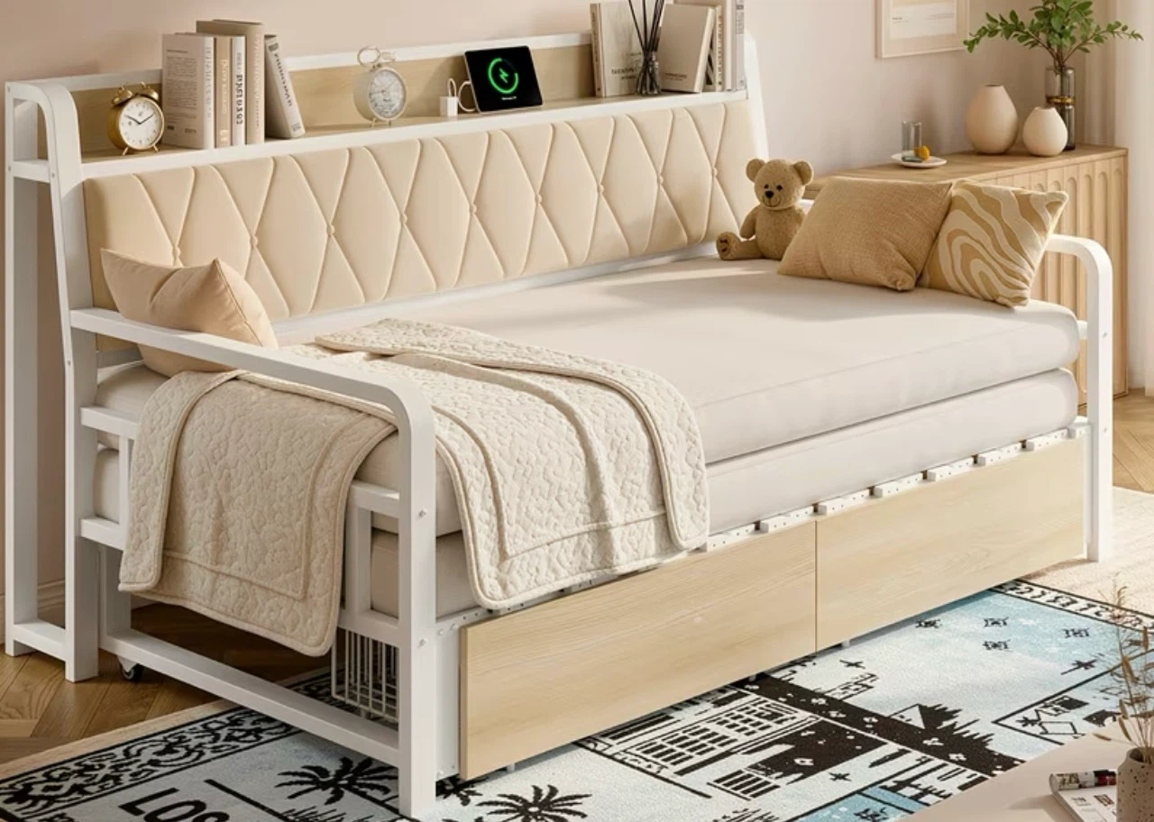 White Metal Daybed with Storage Drawers - photo 2
