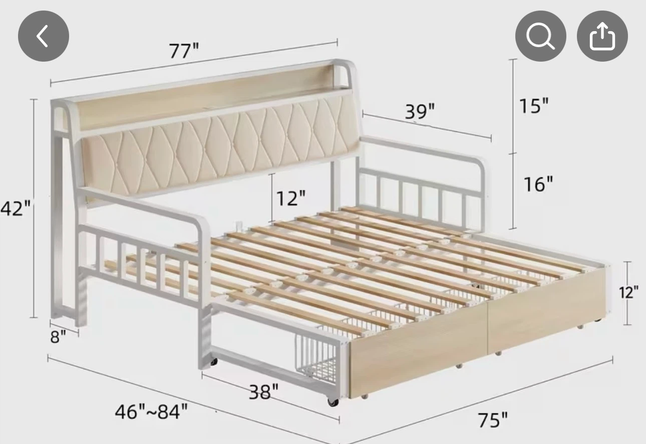 White Metal Daybed with Storage Drawers - photo 3
