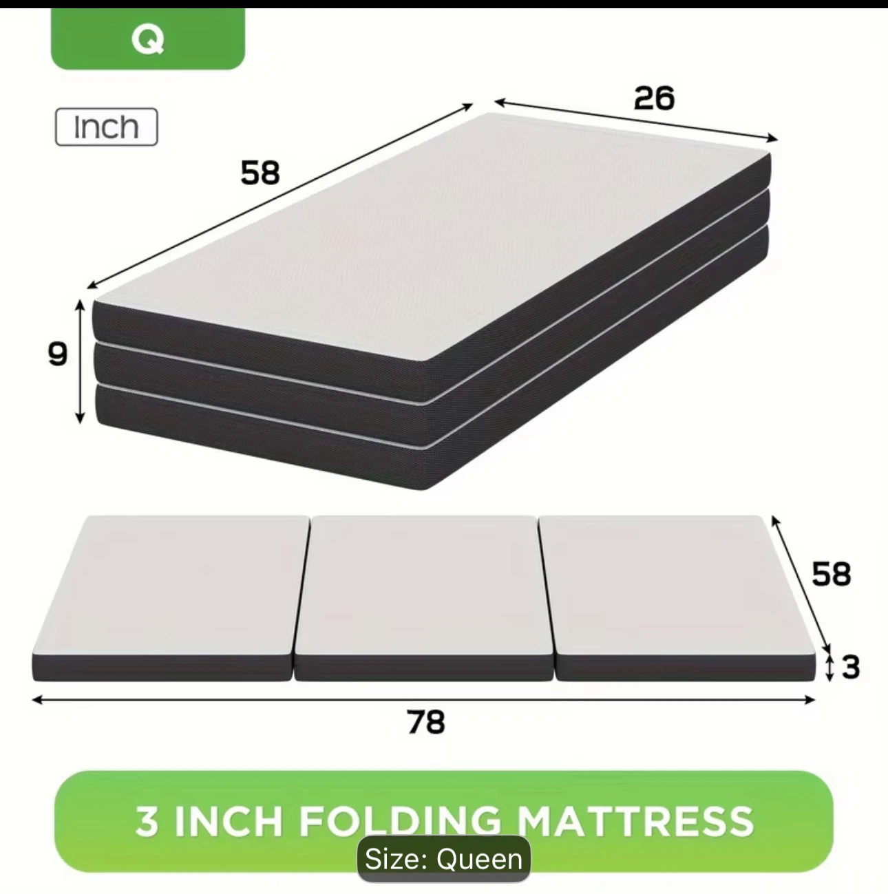 3 Inch Folding Mattress - Queen Size - photo 3