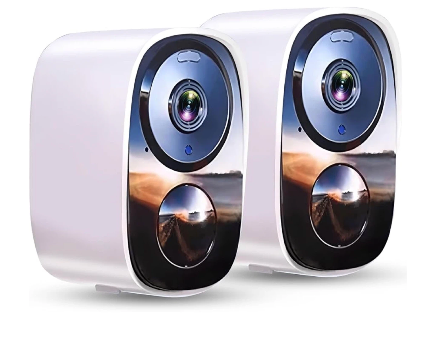 2x White Wireless Security Cameras with PIR Motion Detection