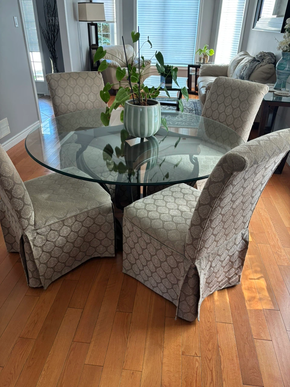 Glass Top Dining Table with 6 Chairs