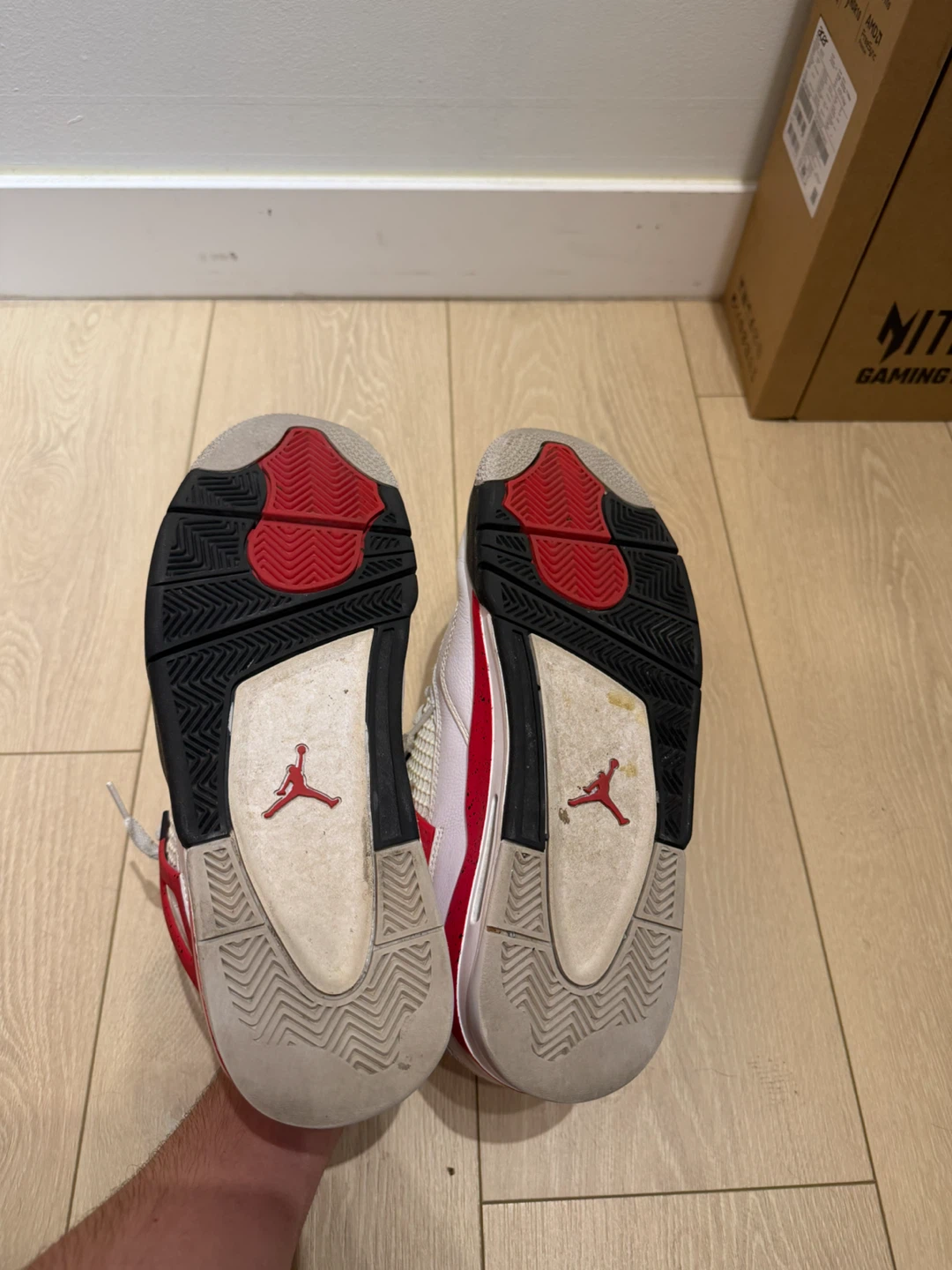 Air Jordan 4 Retro White Red Black Sneakers - photo 2