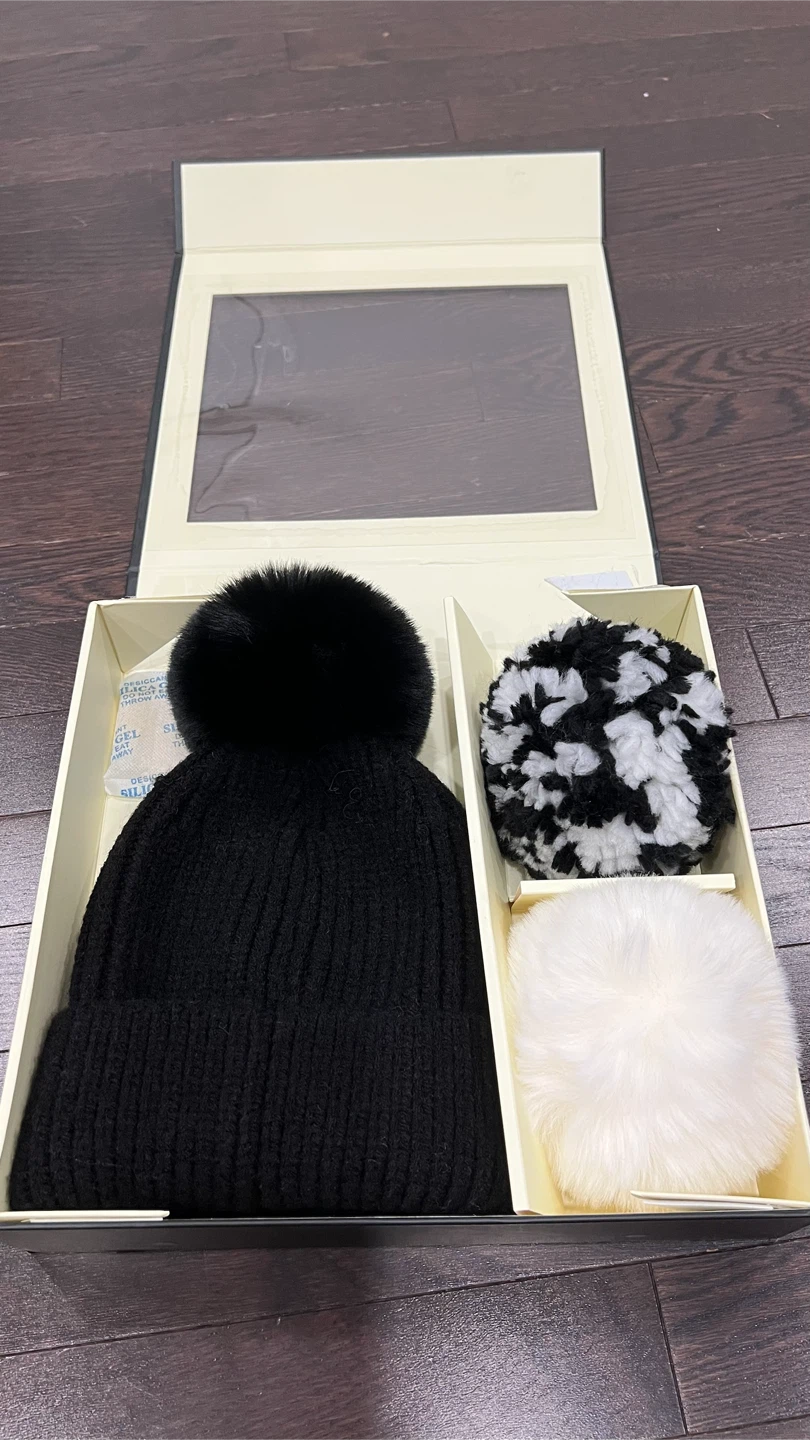 Norla Canada Black Knit Hat with Pom Poms