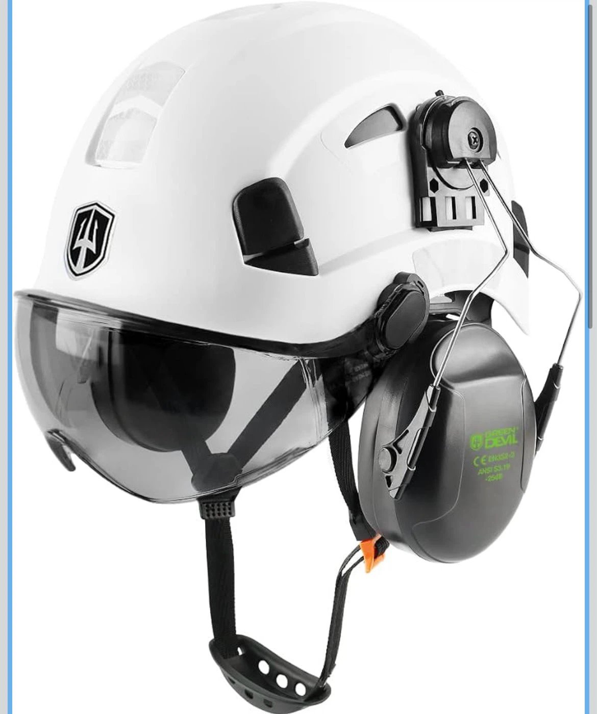 Green Devil Hard Hat with Earmuffs and Visor