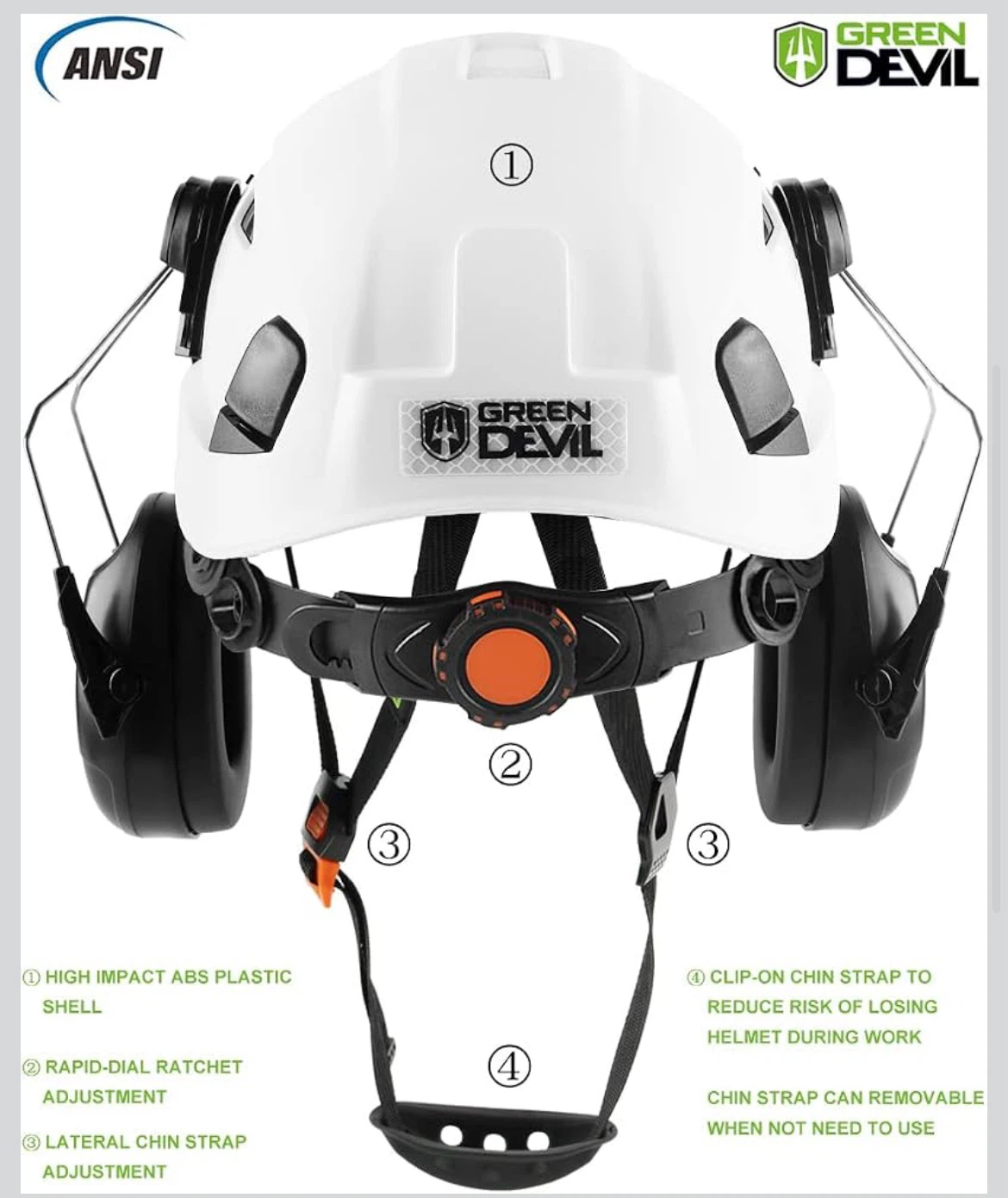 Green Devil Hard Hat with Earmuffs and Visor - photo 5