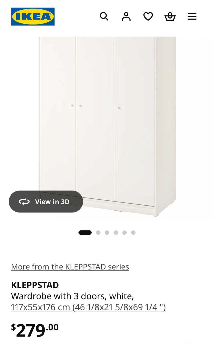 IKEA KLEPPSTAD Wardrobe with 3 doors, white - photo 4
