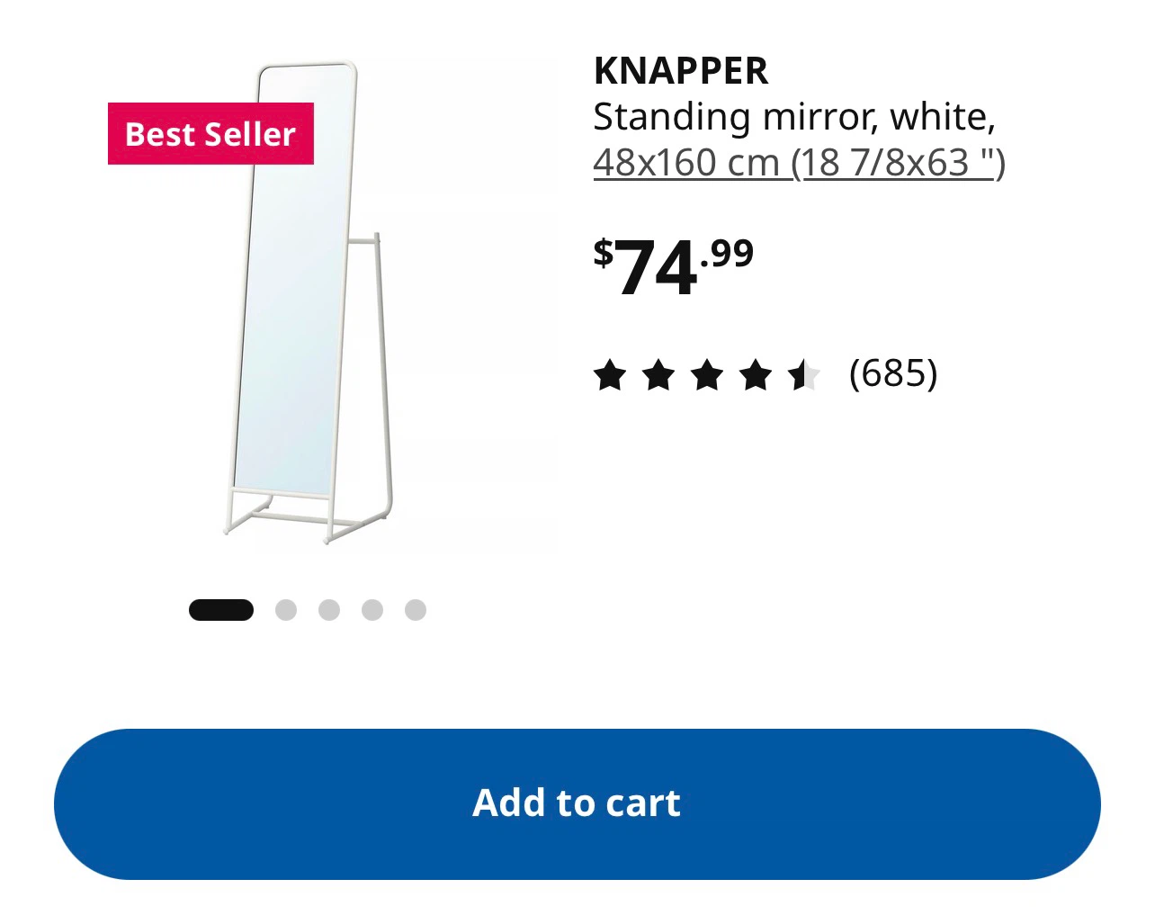 KNAPPER Standing Mirror, White - photo 3
