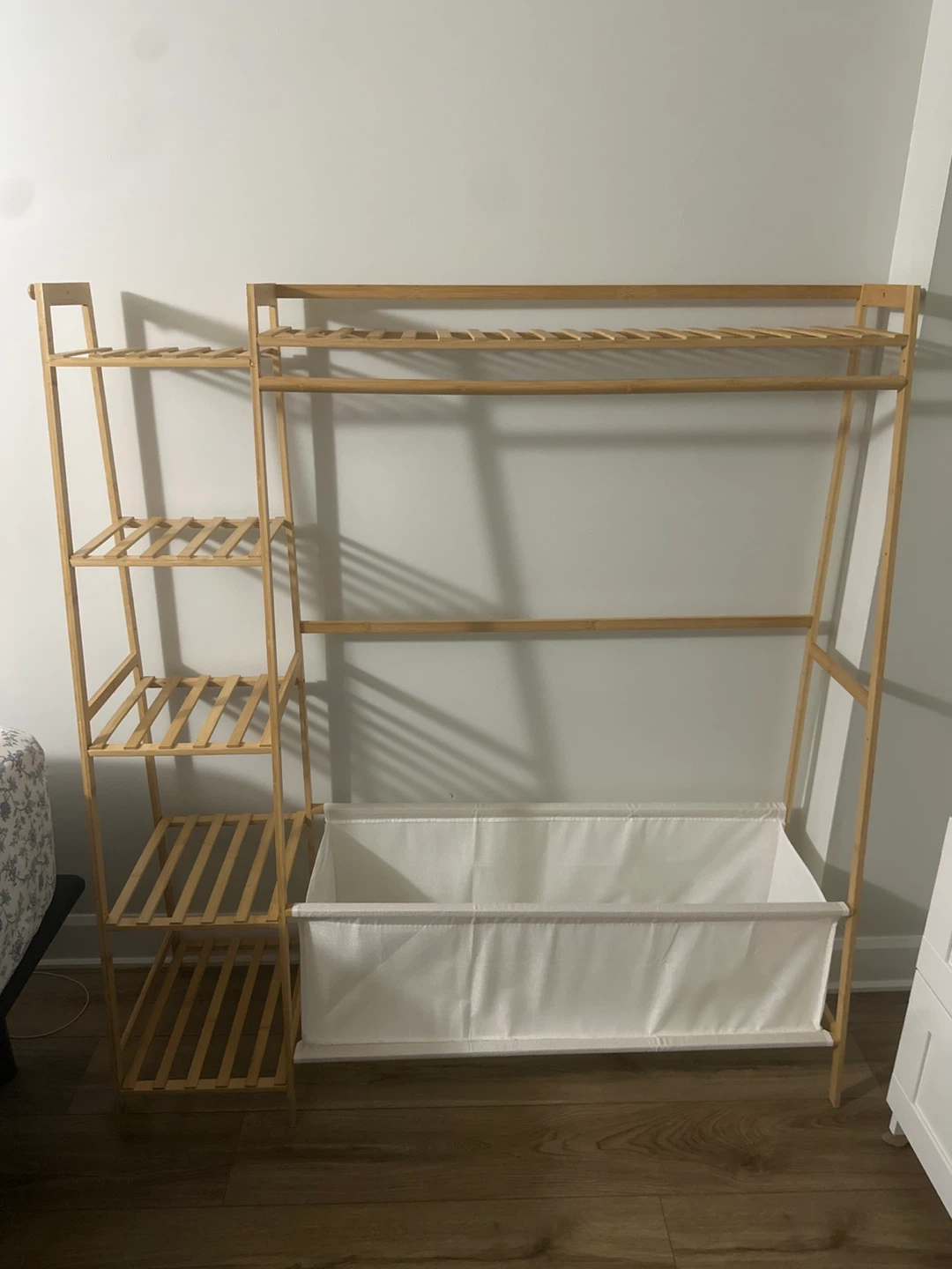 Bamboo Clothing Rack with Storage Baskets