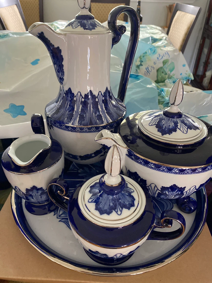 BNIB Bombay Blue and White Porcelain Tea Set with Coffee Pot