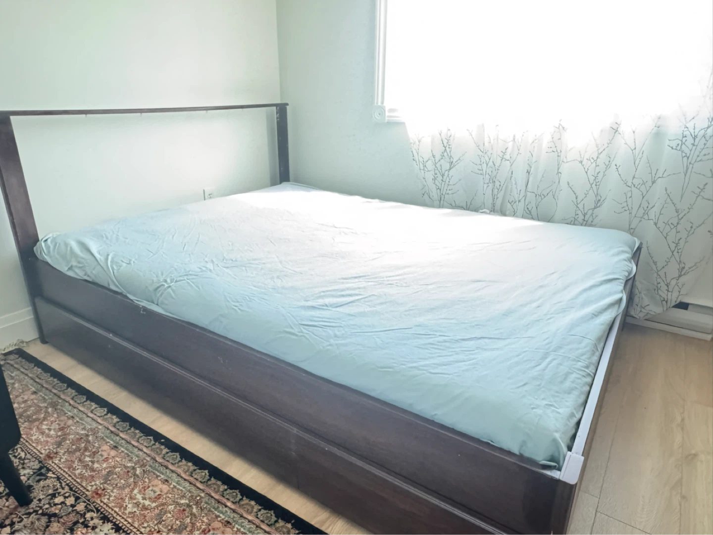 Dark Wood Bed Frame, IKea Queen bed frame with two drawer