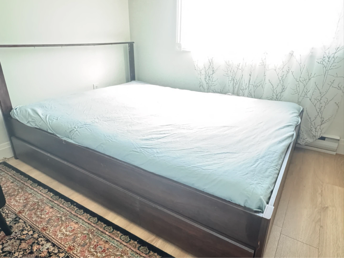 Dark Wood Bed Frame, IKea Queen bed frame with two drawer - photo 3