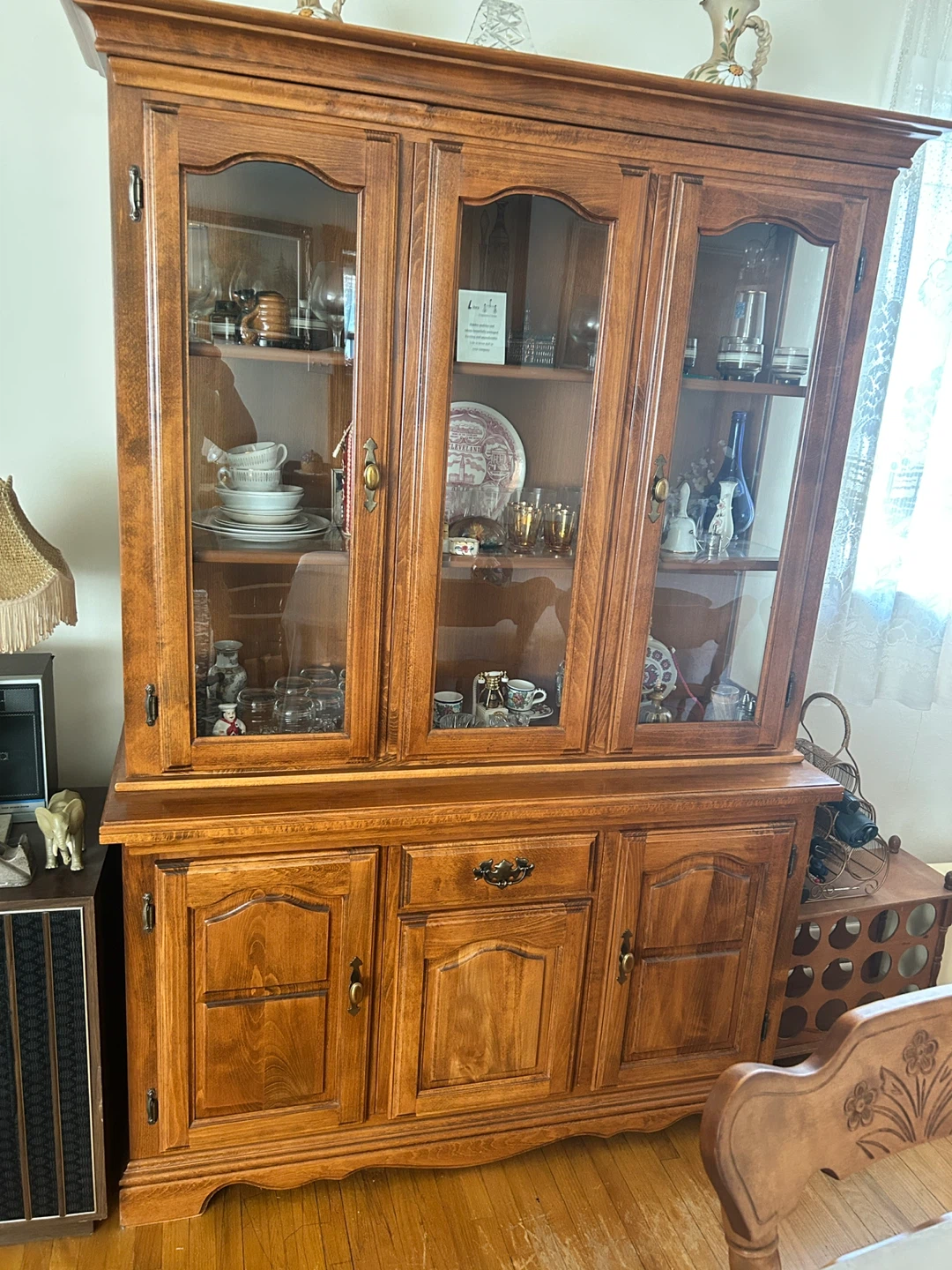 Solid Wood China Cabinet and Dining Chairs