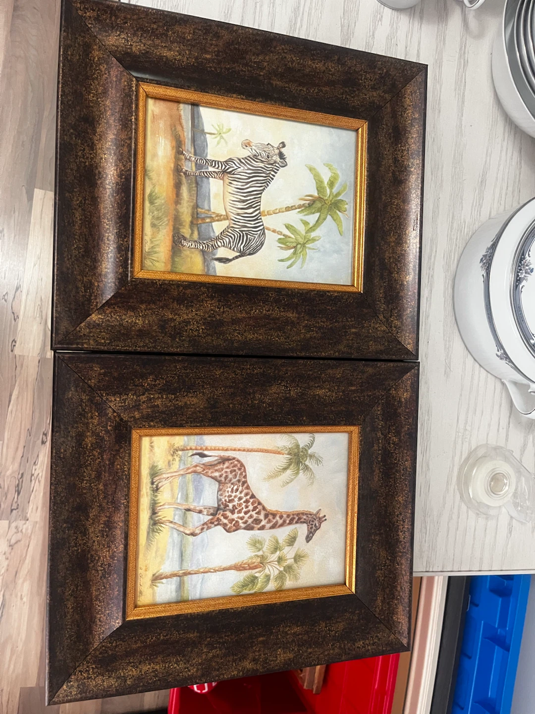 Set of 2 Framed Art Prints - Zebra & Giraffe