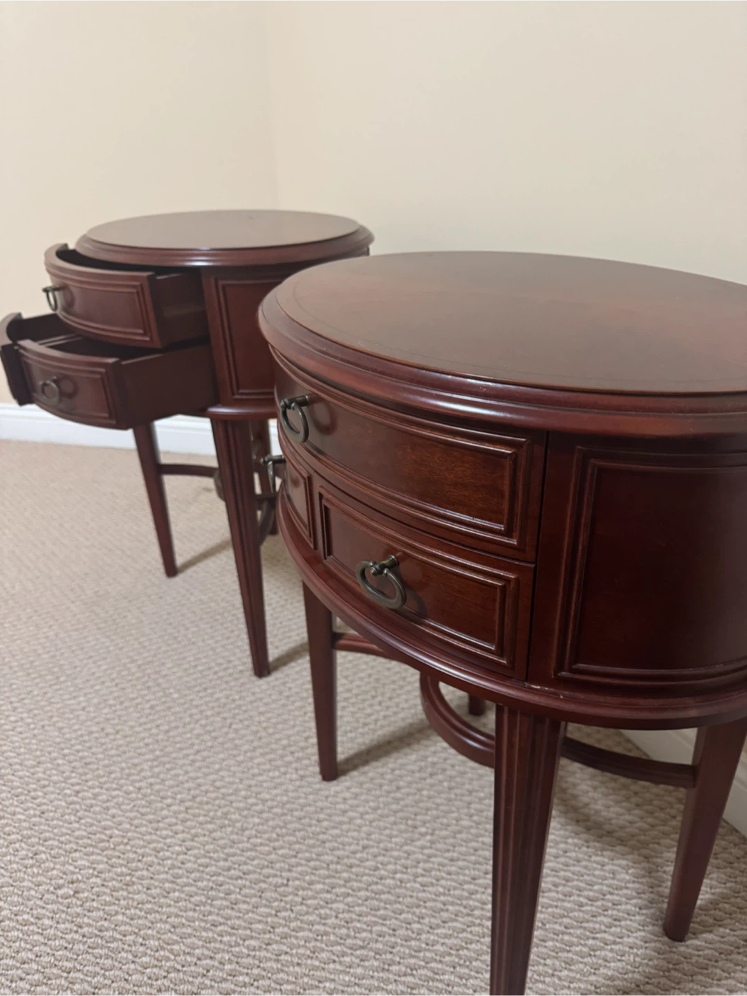 2 Oval Night Stands/ Side Tables with Drawers