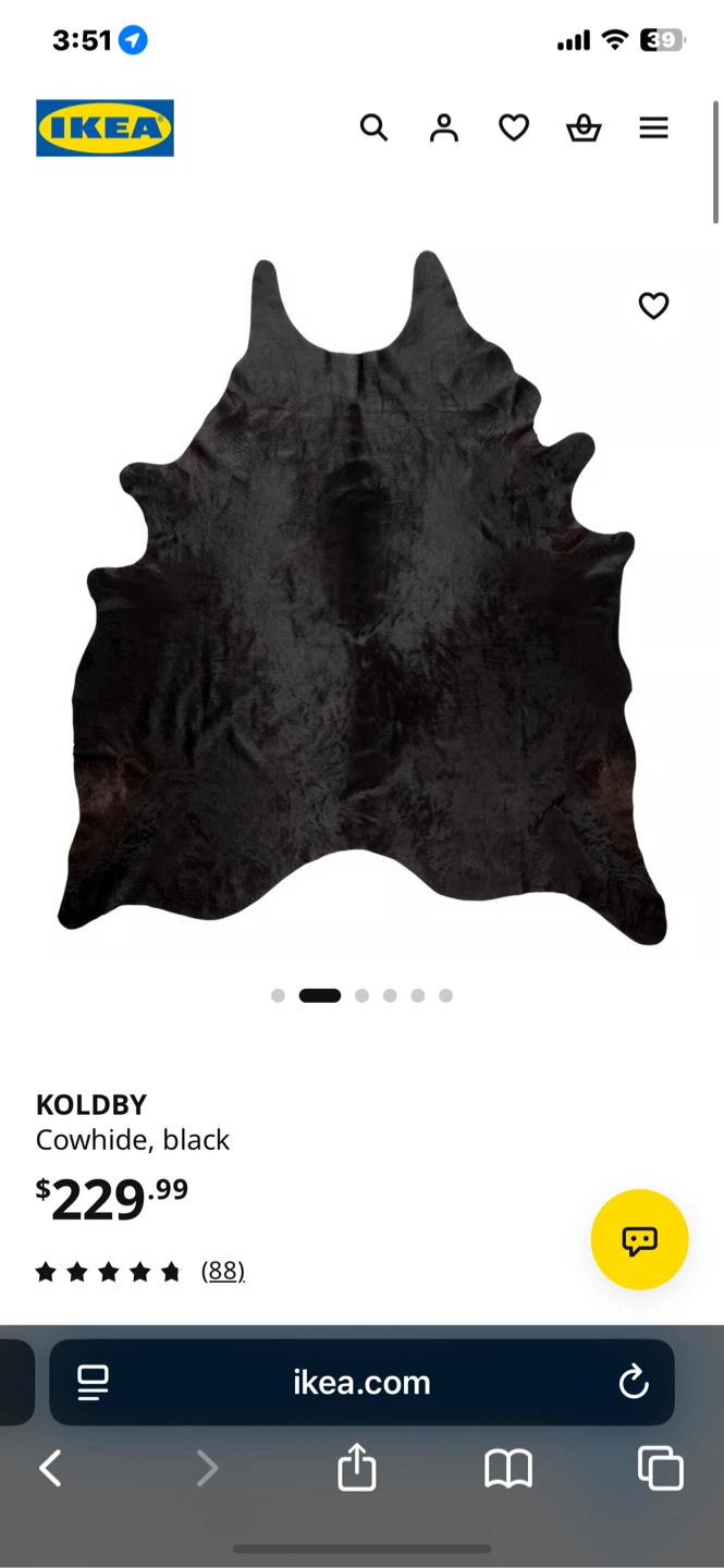 IKEA KOLDBY Cowhide Rug - Black