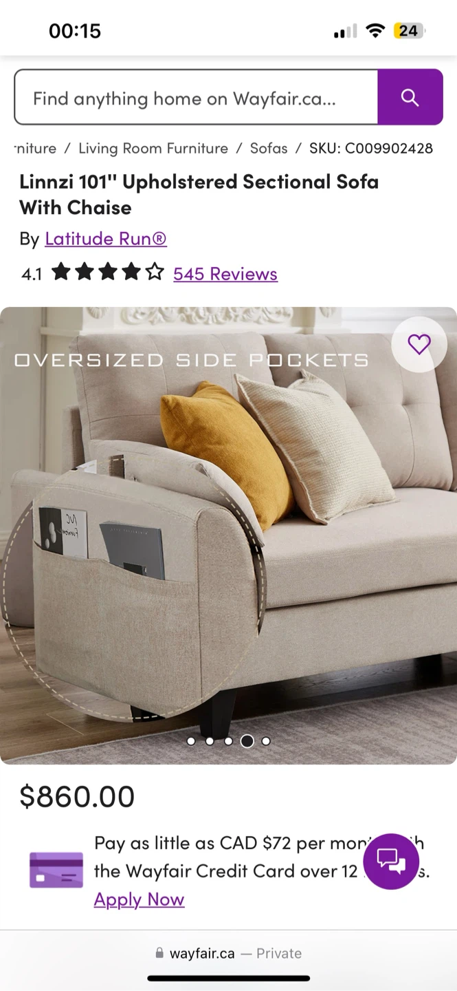 Wayfair Sectional sofa w/ ottoman storage - photo 4
