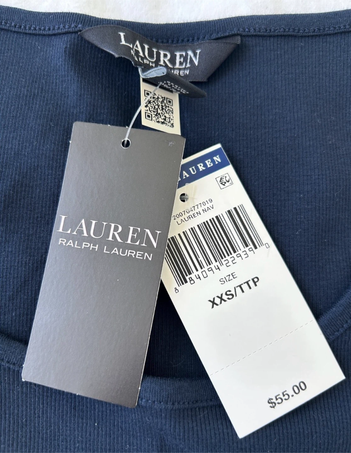 Lauren Ralph Lauren Navy Ribbed Tank Top XXS/TTP New with Tags - photo 2