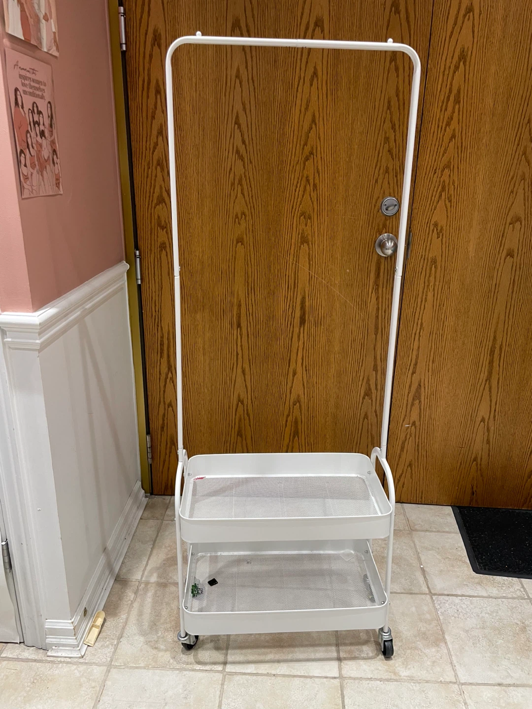 White Two-Tier Rolling Cart + Clothes rack